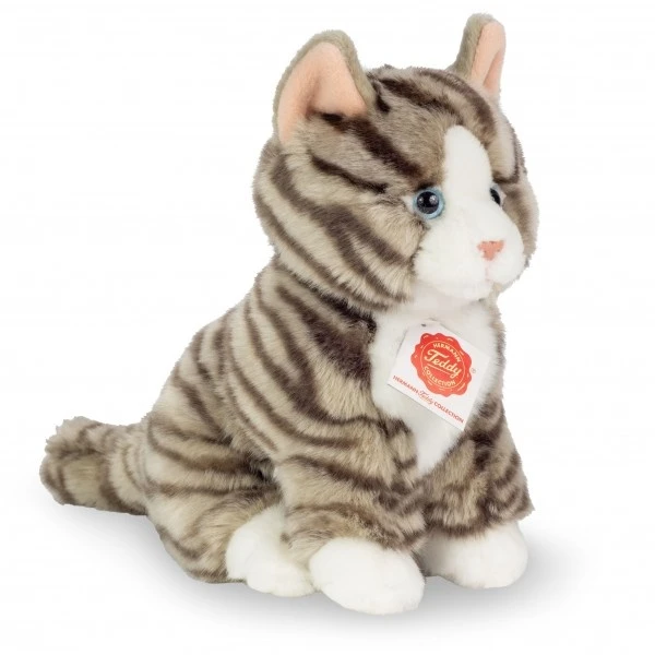 Hermann Teddy Knuffel Kat Grijs Getijgerd Zittend 3 Hermann Teddy Knuffel Kat Grijs Getijgerd Zittend